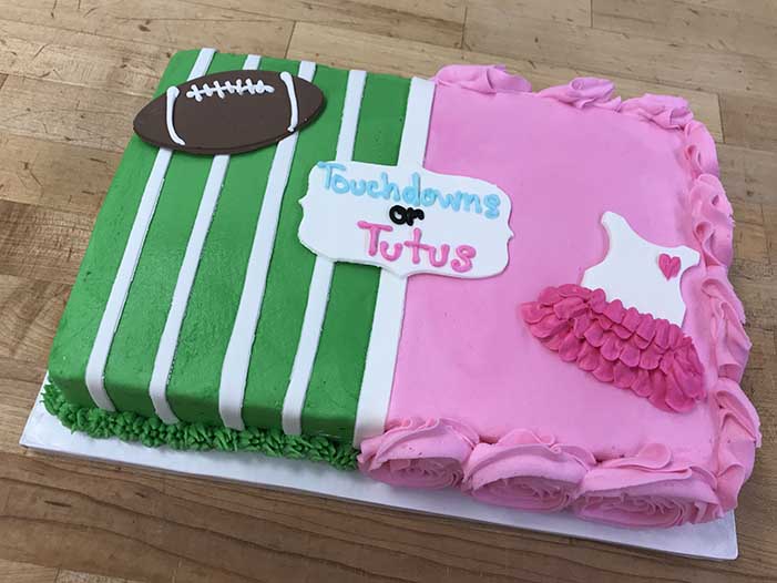 Touchdowns or Tutus Gender Reveal Cake Design